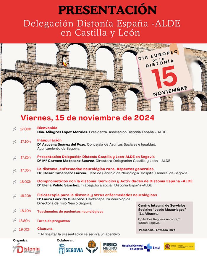 Distonía España-ALDE inauguración en Segovia Cartel de la inauguración en Segovia de la nueva delegación de Distonía España-ALDE