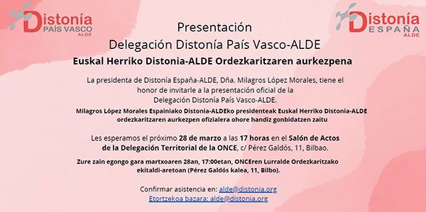 Invitación Presentación de la Delegación Distonía País Vasco-ALDE